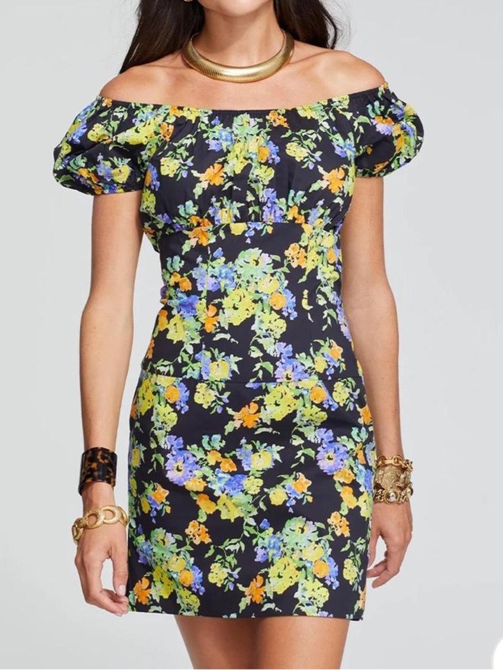 Caroline Constas Black Off-Shoulder Floral Mini Dress XXS